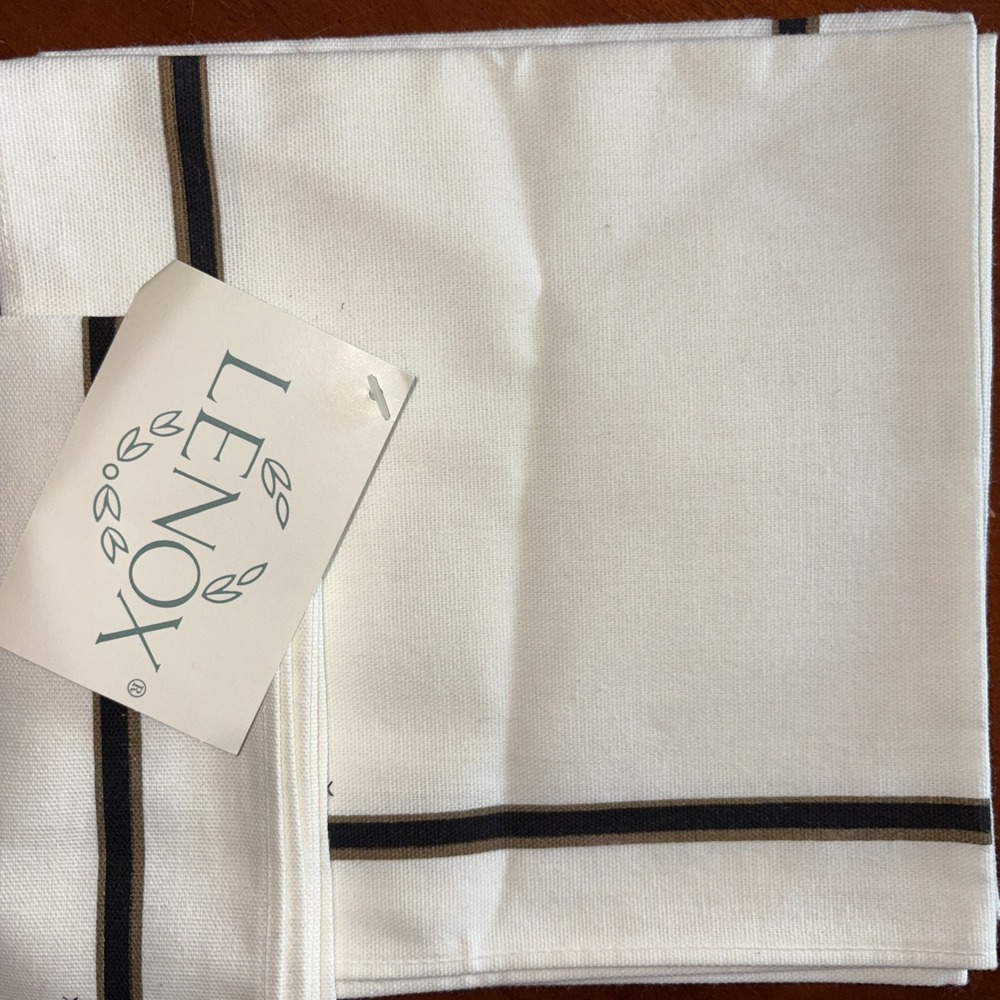 Lenox‎ Linens Modern Napkins Set of 4 Ivory Black Gold Vintage ~19 x 20" Square